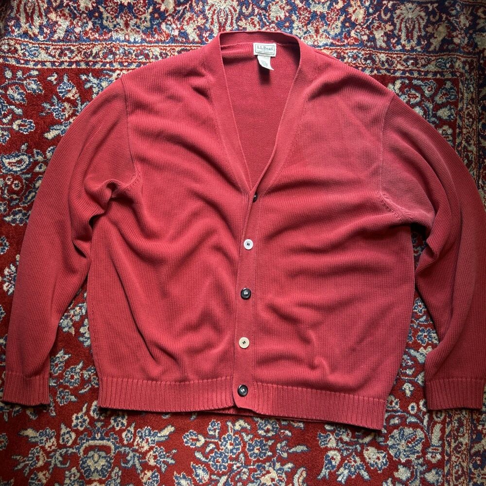 VTG LL Bean Sweater Mens XXL Red Knit Button Cardigan V Neck Grandpa 90s Y2K